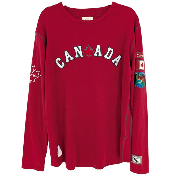 Mens Red Vintage Collection Canada Graphic Patch Spell Out Long Sleeve Tee XL - Picture 1 of 11